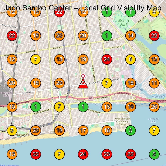 Judo Sambo Center Self Defense School GeoGrid ranking map for Brooklyn NY